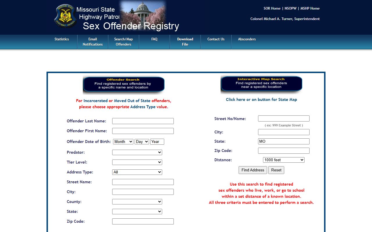 Scott County arrest records and MSHP registry search fields