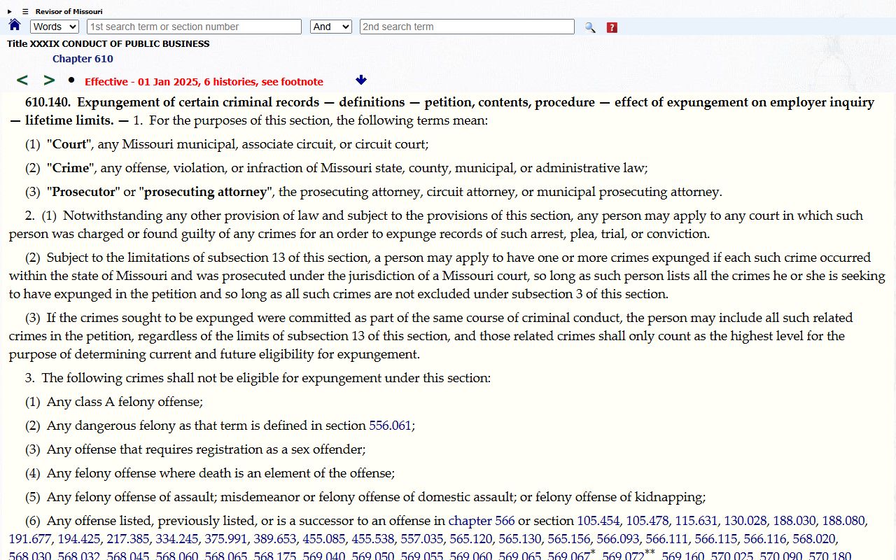 Scott County criminal court records Missouri expungement statute