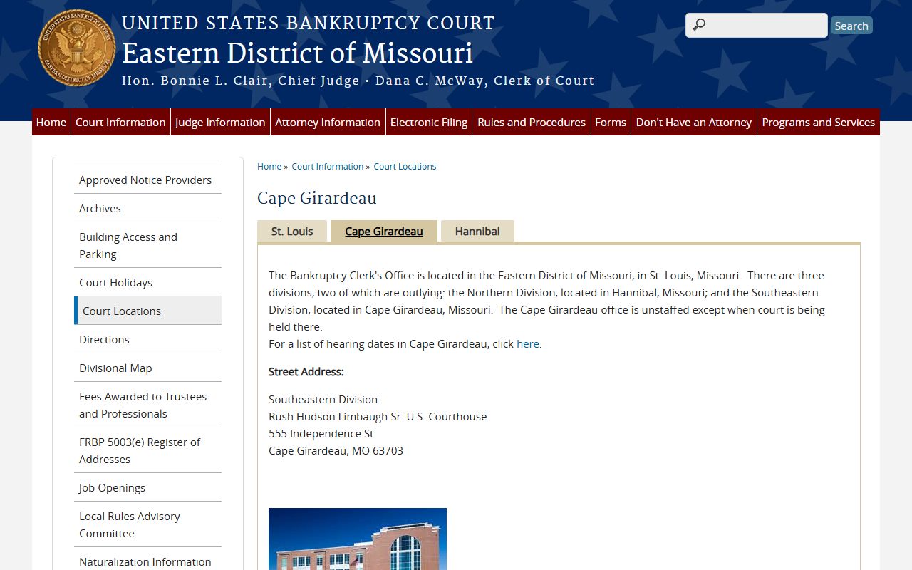 Scott County Circuit Court records and Cape Girardeau bankruptcy hearing location