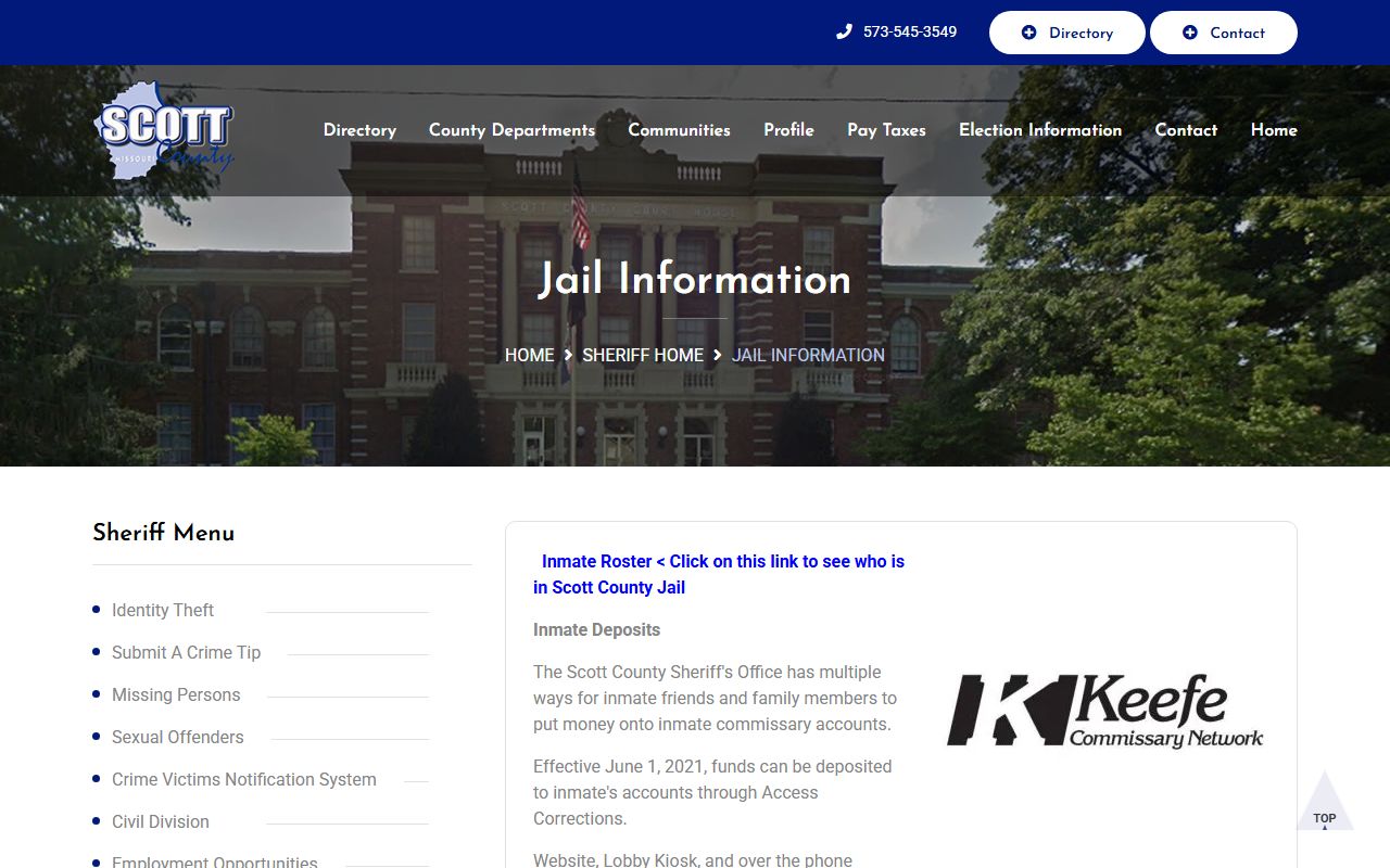 Scott County inmate records and jail information page