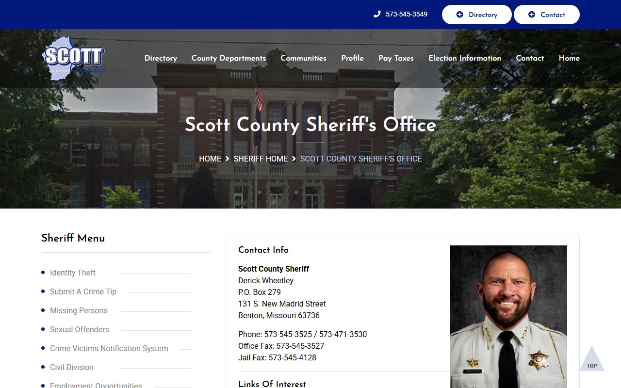 Scott County inmate search and Sheriff's Office page