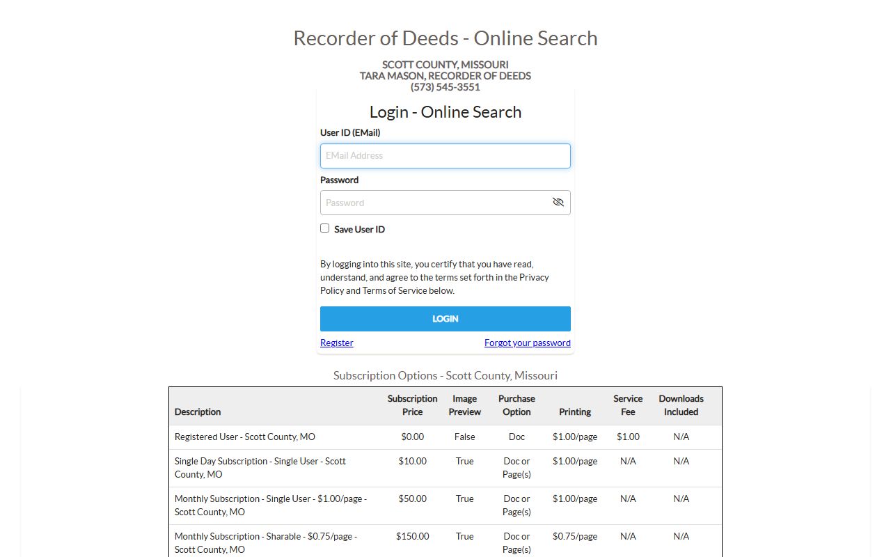 Scott County marriage records iCounty access page