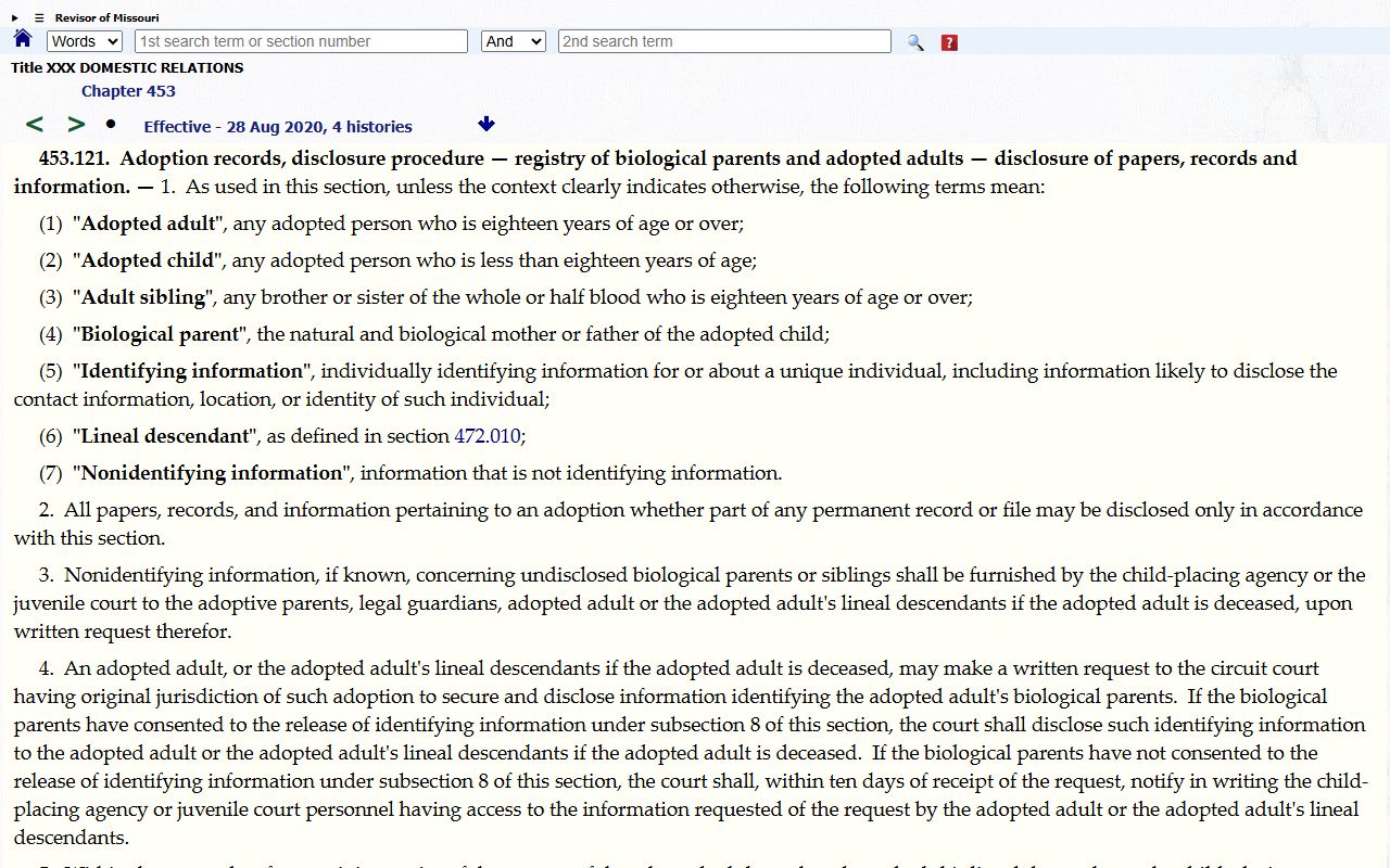 Scott County probate records Missouri adoption disclosure statute