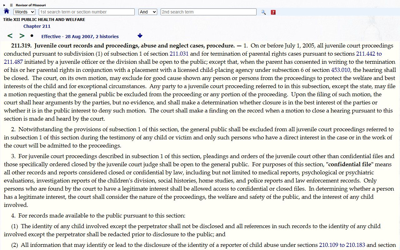 Scott County probate records Missouri juvenile access statute