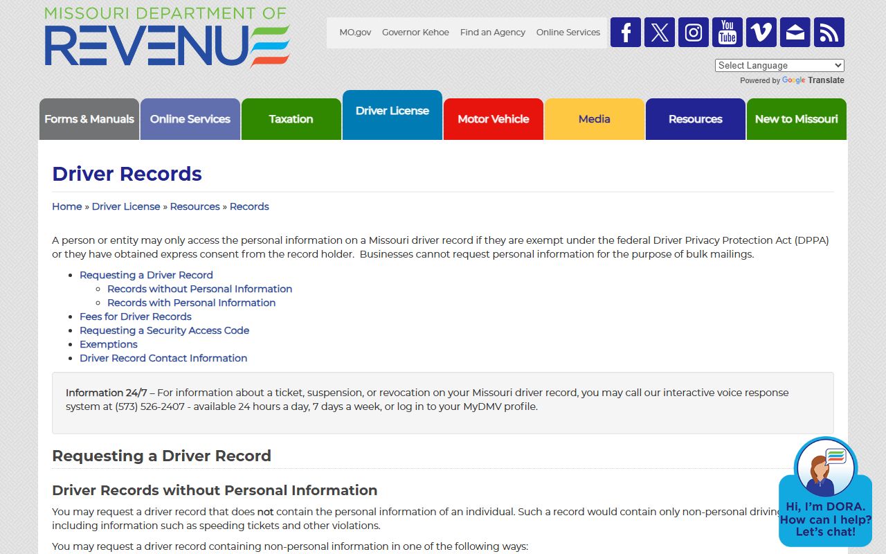 Scott County traffic court records and Missouri DOR driver records